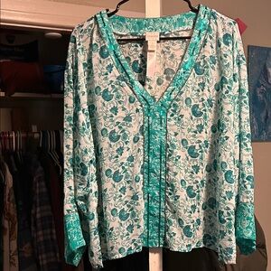 Chico's Turquoise and White Floral Blouse